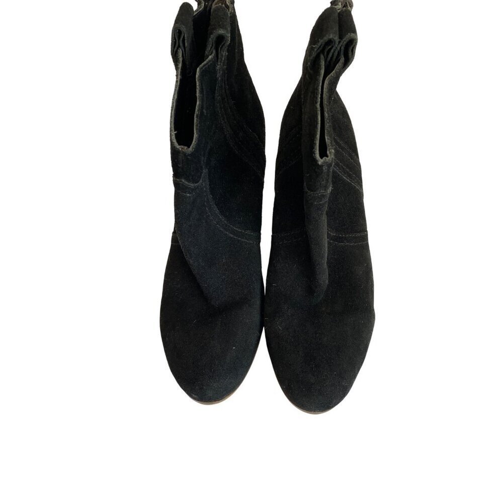 Black Suede Ankle Boots Sam edelmon size 8.5 With Zipper Closure & Chunky Heel